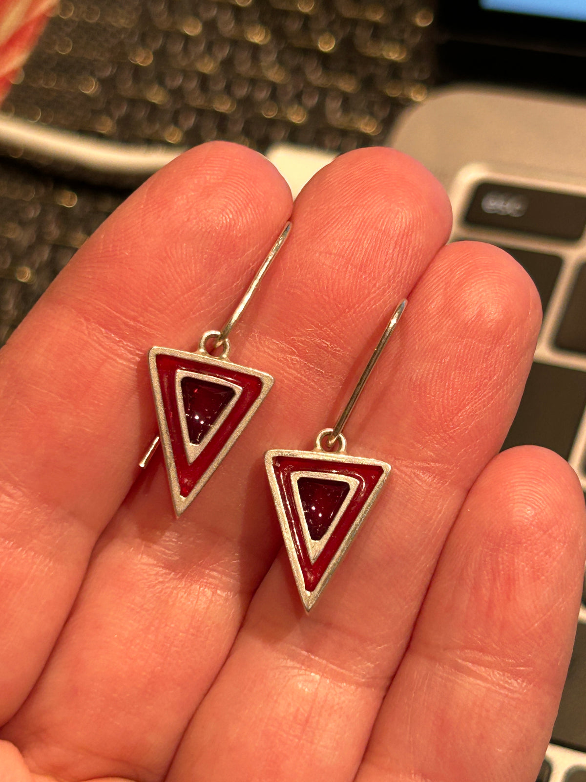 Small Red Nesting Triangle Earrings