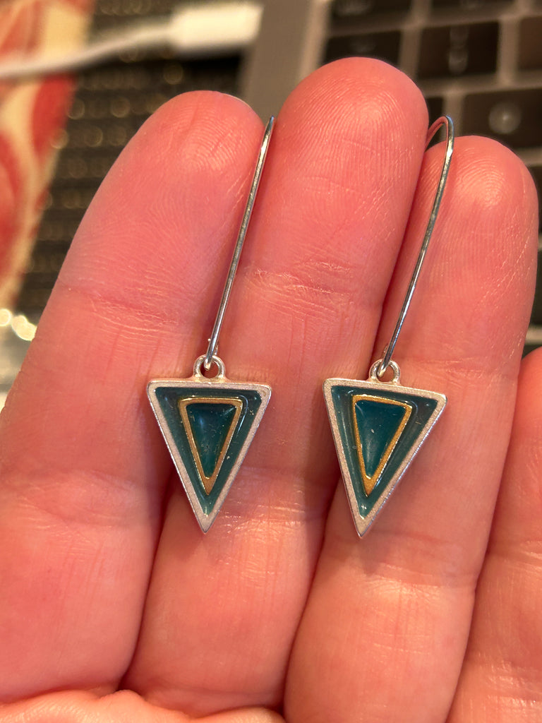 Small Turquoise + Teal  Nesting Triangle Earrings