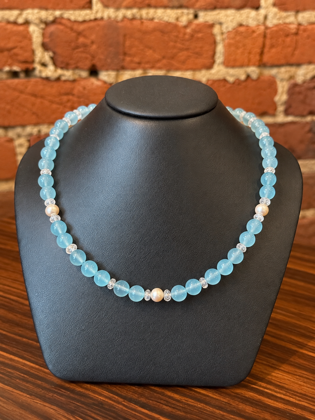 Ocean Chalcedony, Pearl + Moonstone Necklace