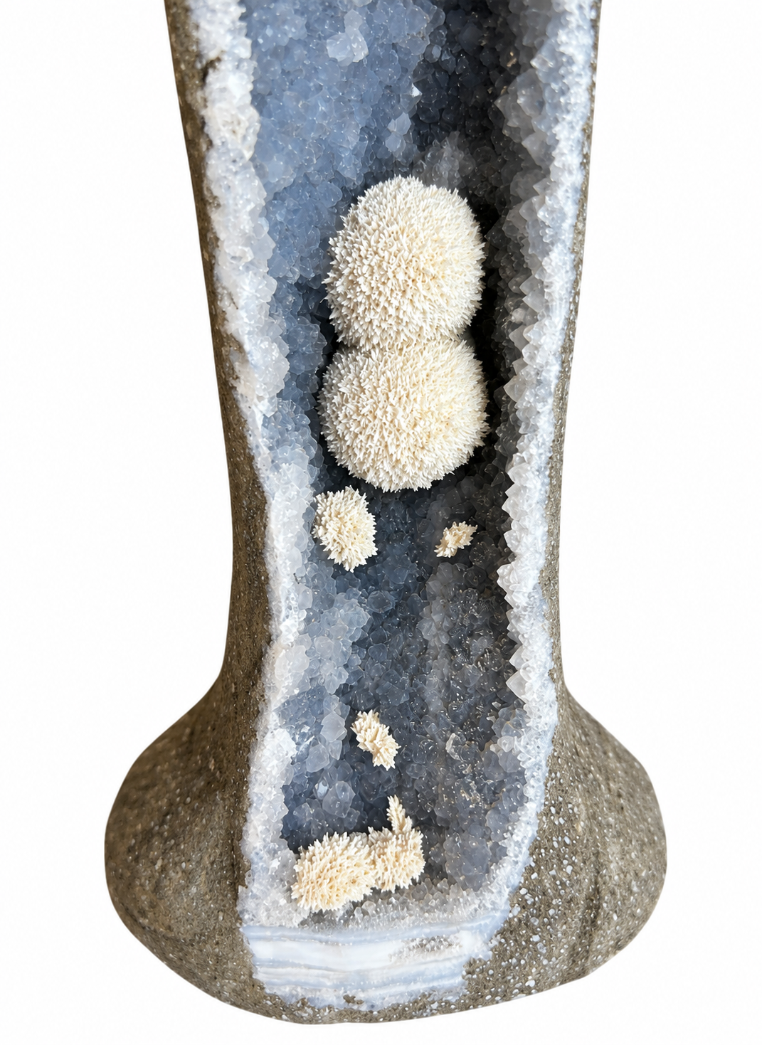 Okenite "Blooms" in Quartz Pillar Geode