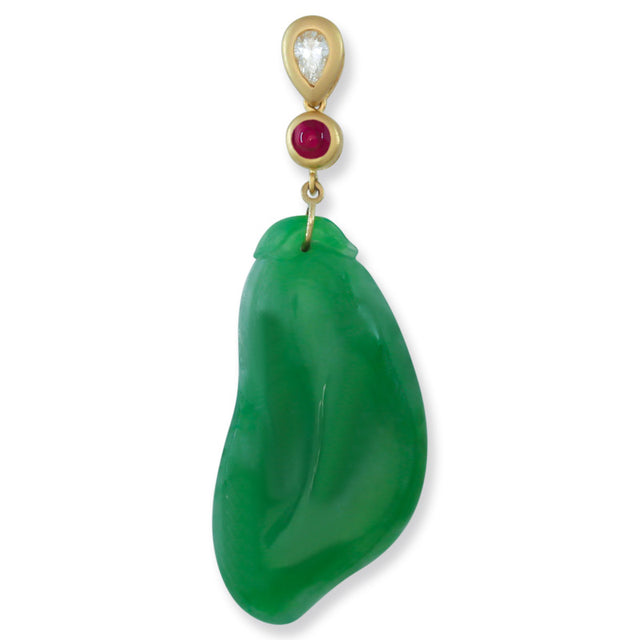 Carved Jade, Ruby & Diamond Pendant