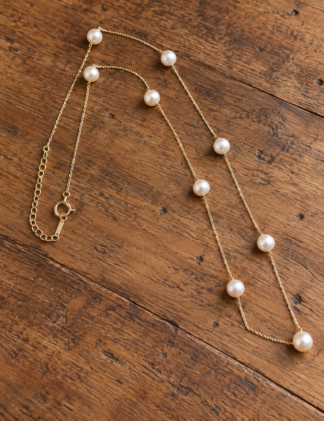 White Akoya Pearl Station Necklace