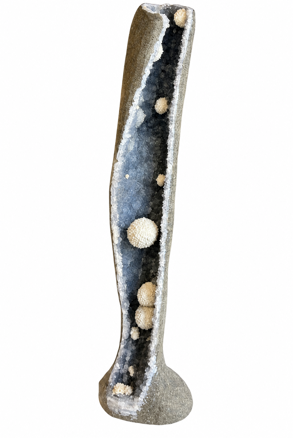 Okenite "Blooms" in Quartz Pillar Geode