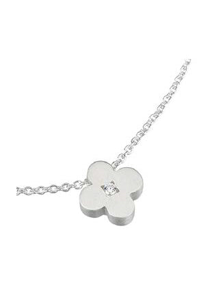 Circle flower pendant in a matte silver finish with diamond by Bree Richey.  
