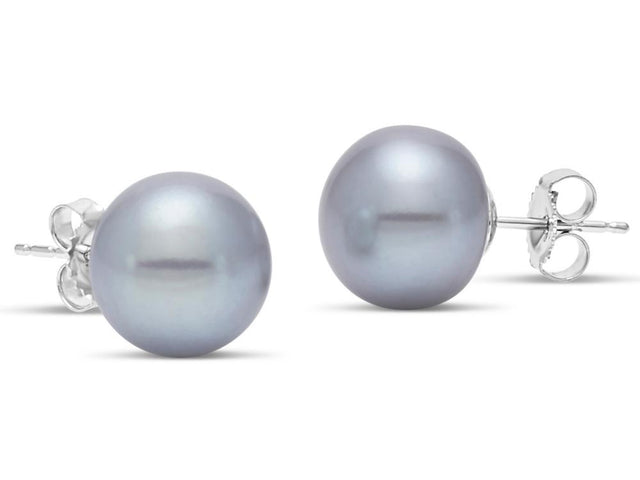 Grey Button Pearl Stud Earrings
