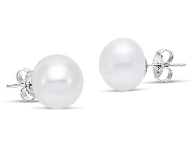 White Button Pearl Stud Earrings
