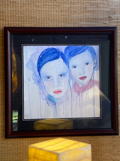 'North & South' watercolor by local artist Noah Hardin-Burns.  26" x 25" including mat and frame.