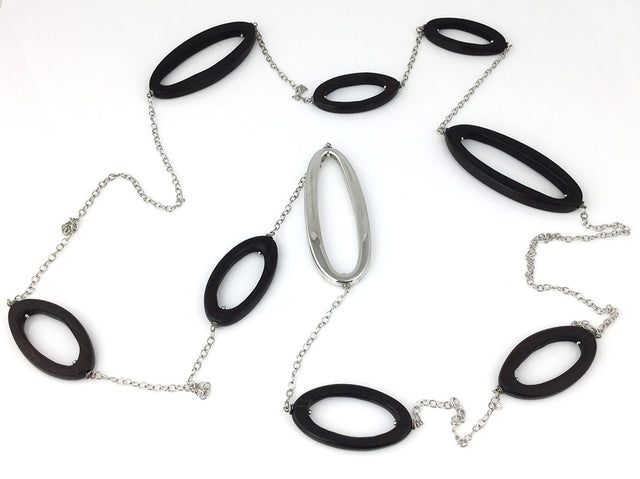 Silver + Ebony Ovals Necklace