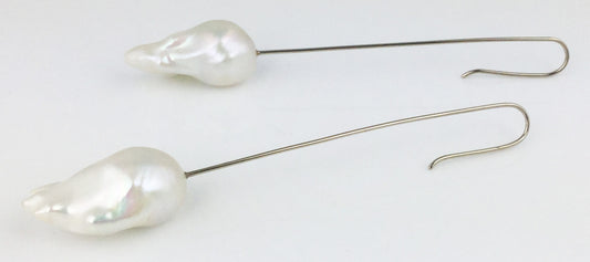Long White Fireball Pearl Earrings
