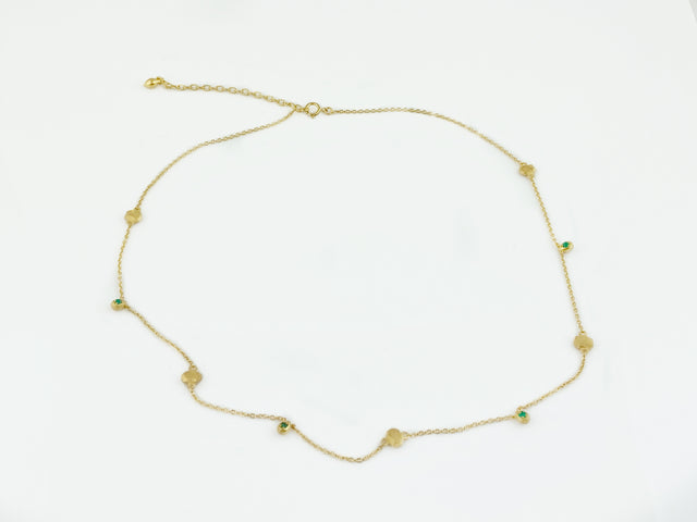 Gold Plated Nugget + Emerald Teardrop Necklace