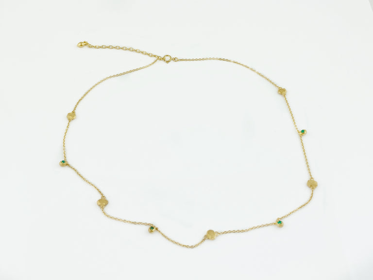 Gold Plated Nugget + Emerald Teardrop Necklace