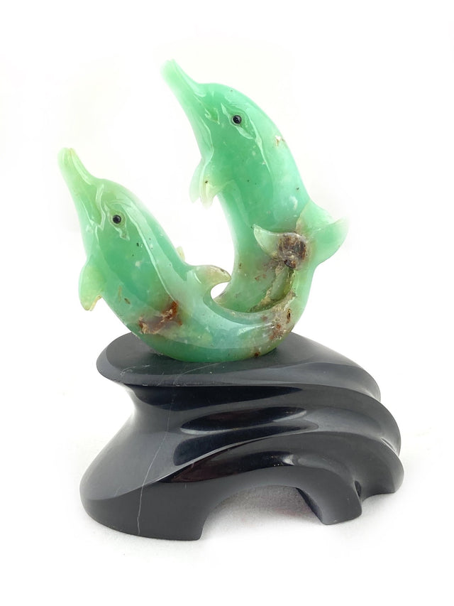 Chrysoprase Dolphin Pair Carving