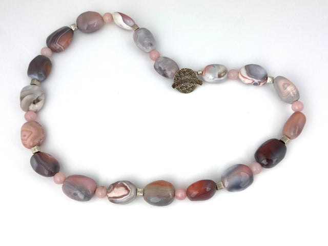 Pink Opal + Grey Agate Necklace