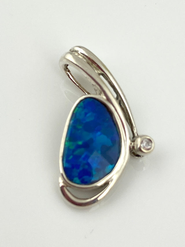 Opal Doublet + White Sapphire Pendant