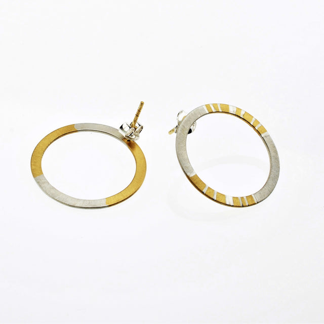 Small White + Yellow Striped Circle Post Earrings