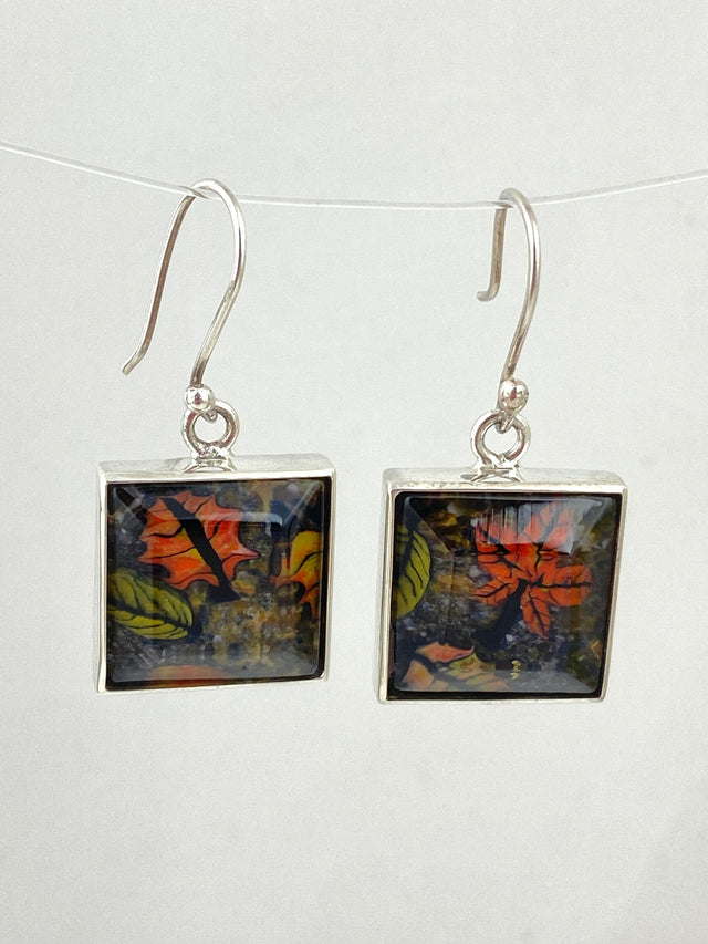 Glass Square Leaves Earrings