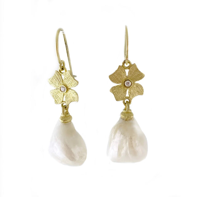 Flower Earrings with Baroque Pearl Drops