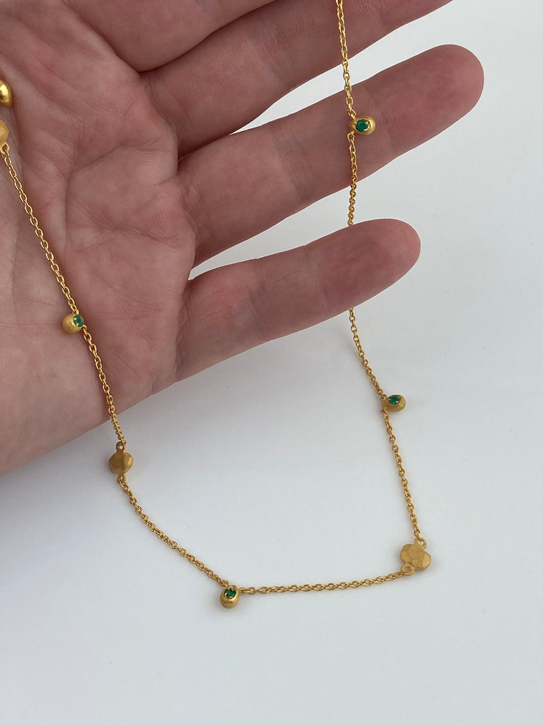 Gold Plated Nugget + Emerald Teardrop Necklace