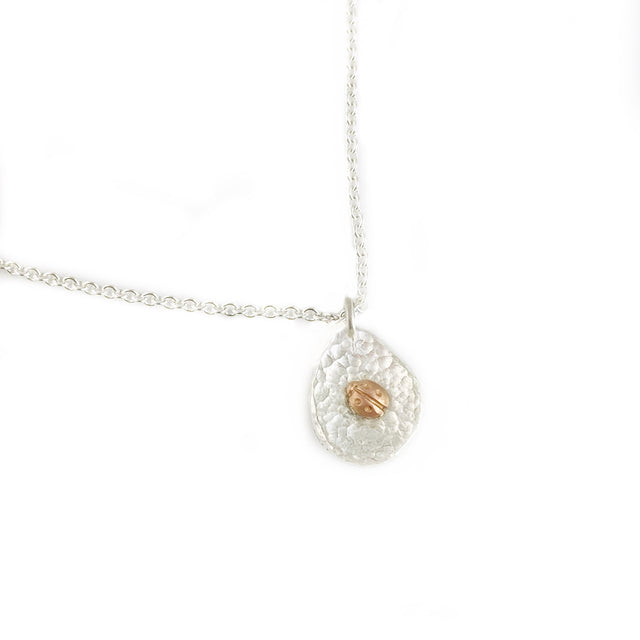 Pebble Necklace with Rose Gold Ladybug