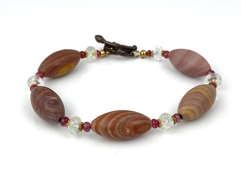 Woodgrain Agate, Topaz + Spinel Bracelet