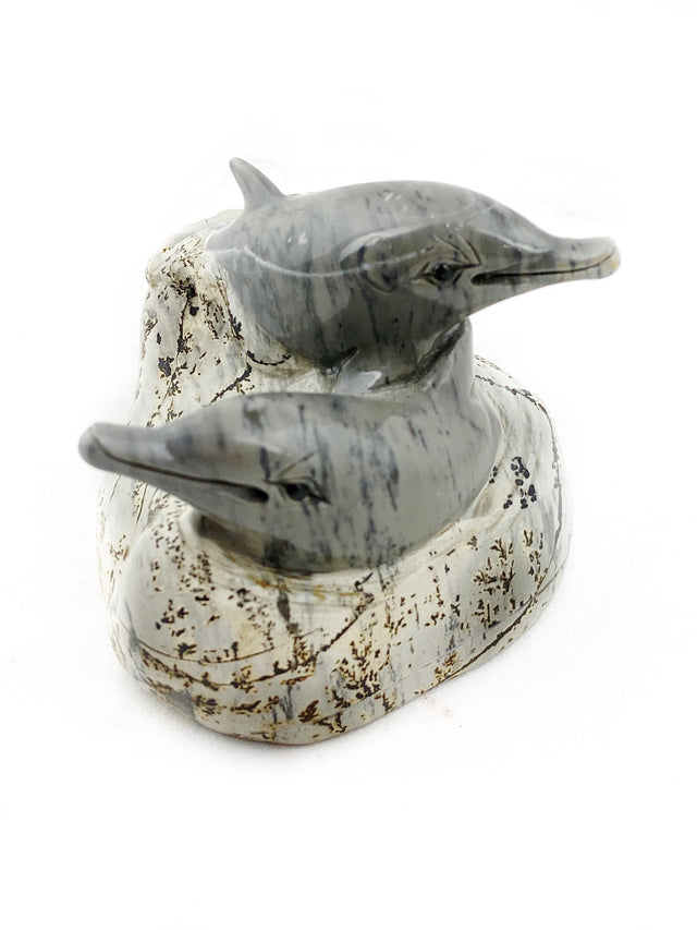 Jasper Double Dolphin Carving