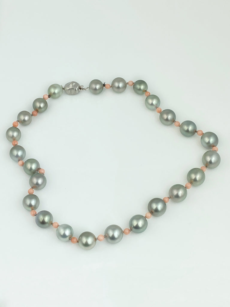 Tahitian Pearl + Pink Coral Bead Necklace