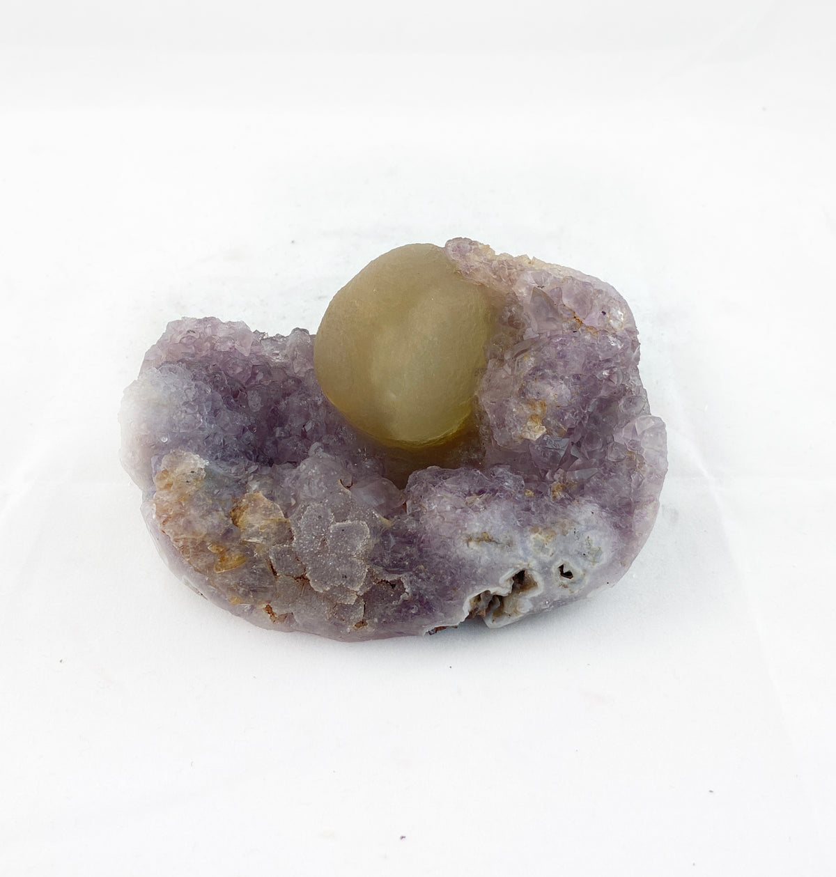 Hemispherical Fluorite in Amethyst Geode