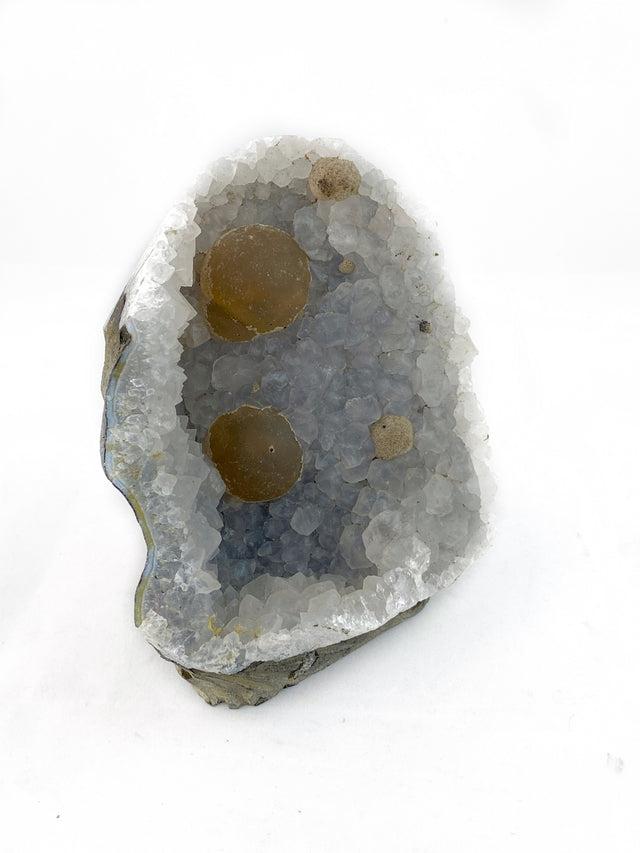 Hemispherical Fluorite in Grey Quartz Geode