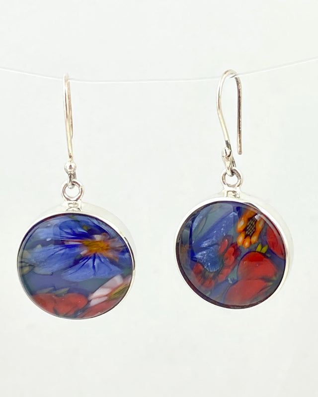 Glass Circle Flowers Earrings