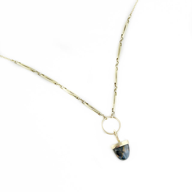 Antique Watch Fob Chain Necklace with Pietersite Drop