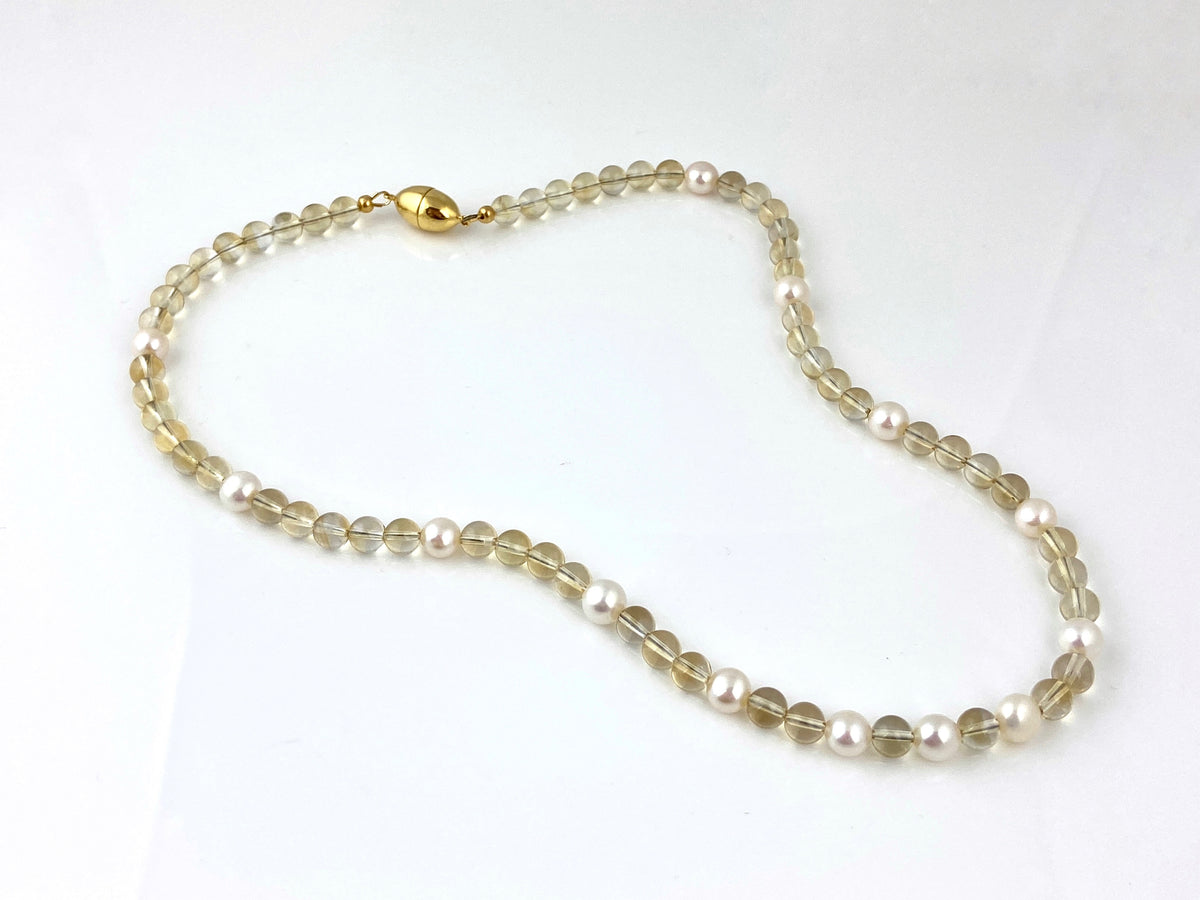 White Pearl + Champagne Citrine Bead Necklace