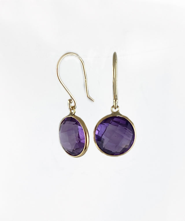 Round Amethyst Drop Earrings