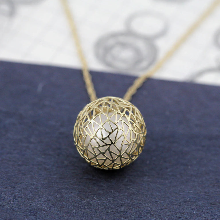 Gold + South Seal Pearl Bubble Pendant Necklace