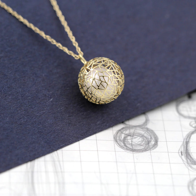 Gold + South Seal Pearl Bubble Pendant Necklace