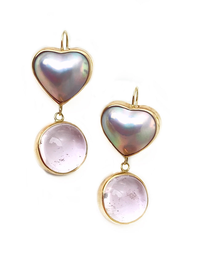 Pearl Heart + Kunzite Earrings