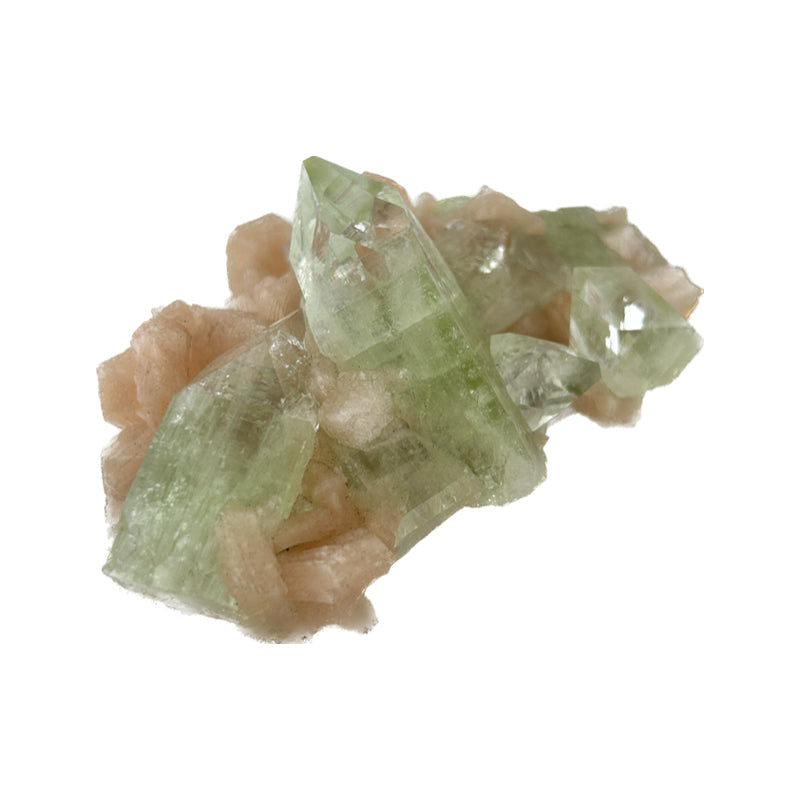 Terminated Pale Green Apophyllite + Pink Stilbite