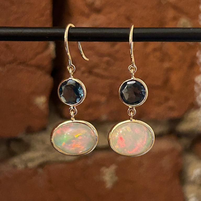 Ethiopian Opal + London Blue Topaz Earrings