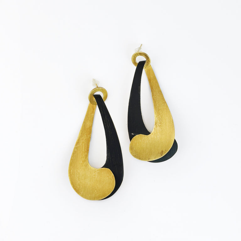 Medium Black + Yellow Double Buta Earrings