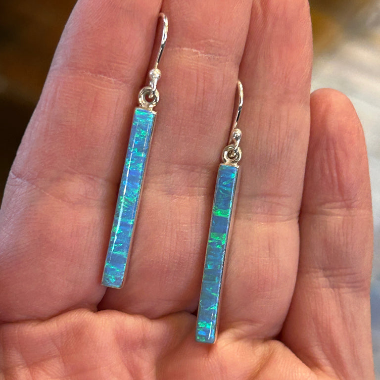 Opal + Sterling Silver Column Earrings