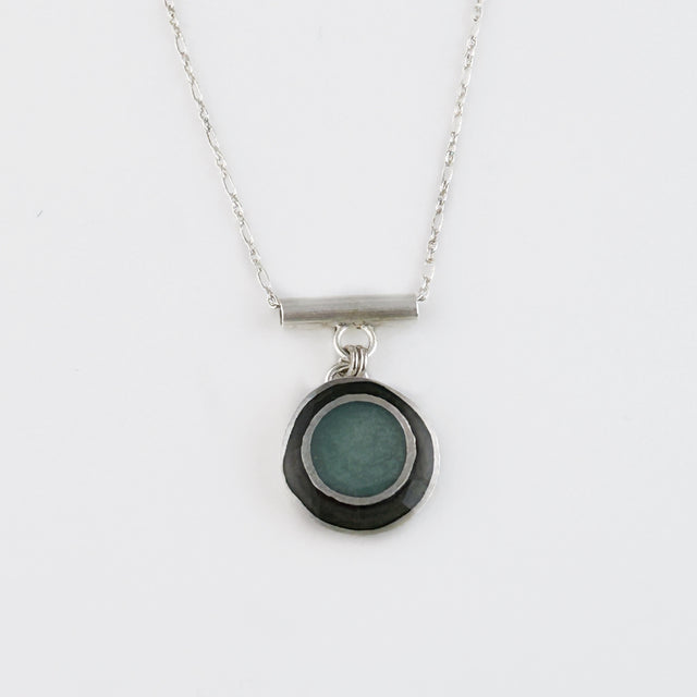 Grey + Blue Nesting Circle Pendant Necklace