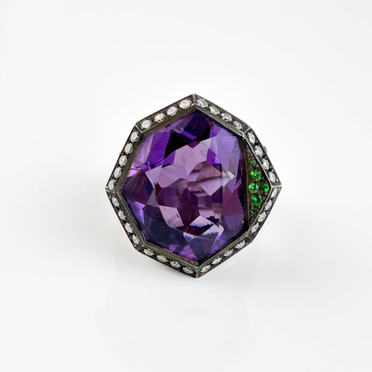 Amethyst + Tsavorite Garnet Ring