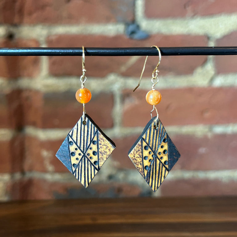 Gourd Tile + Carnelian Earrings