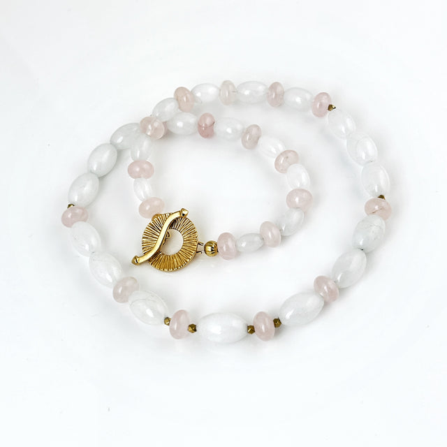 Milky Quartz + Rose Quartz Bead Necklace