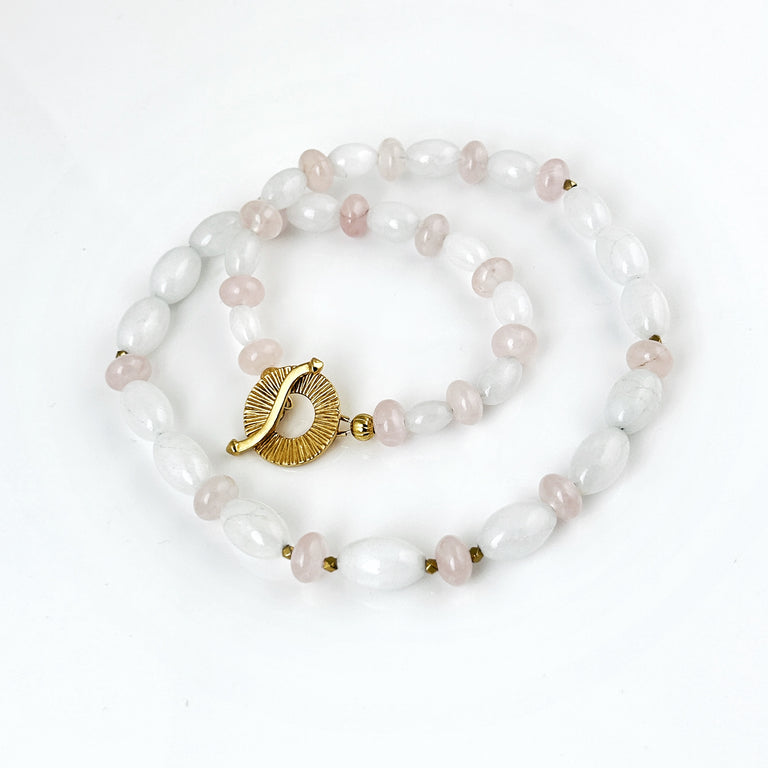 Milky Quartz + Rose Quartz Bead Necklace