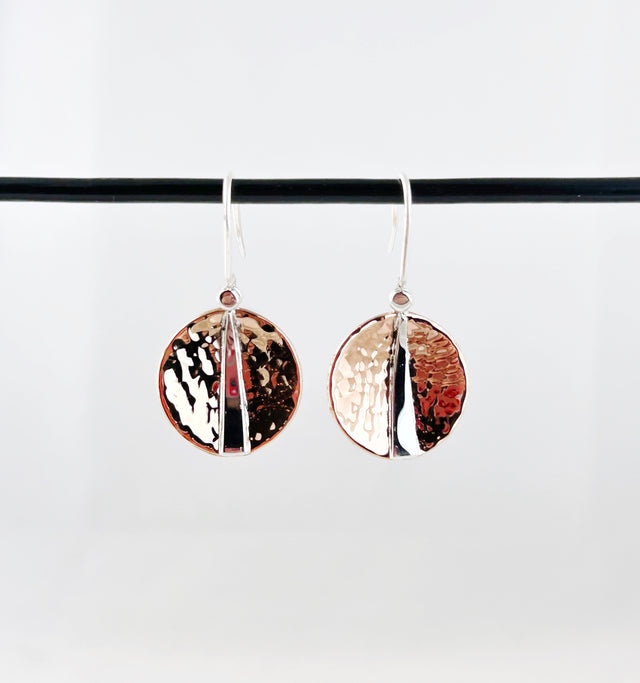 Hammered Copper + Sterling Silver Dish Earrings