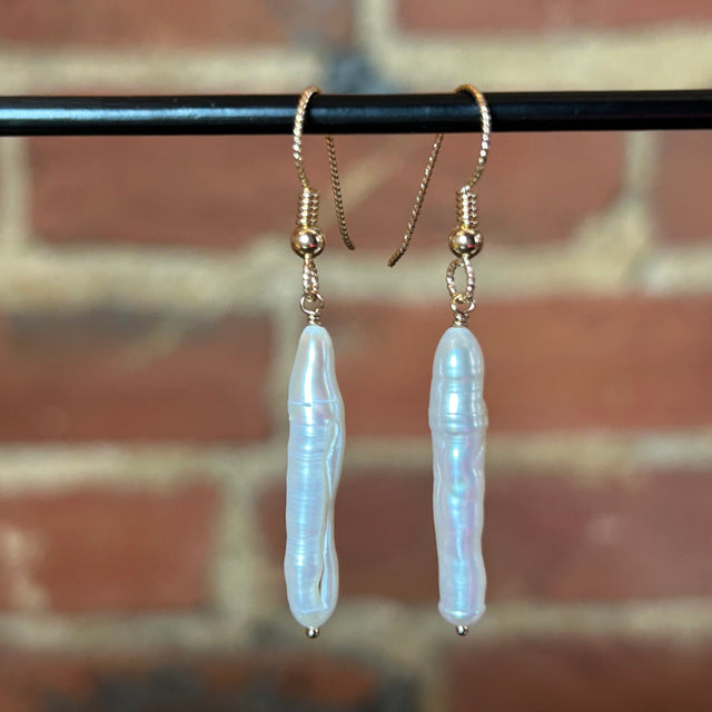White Stick Pearl Earrings