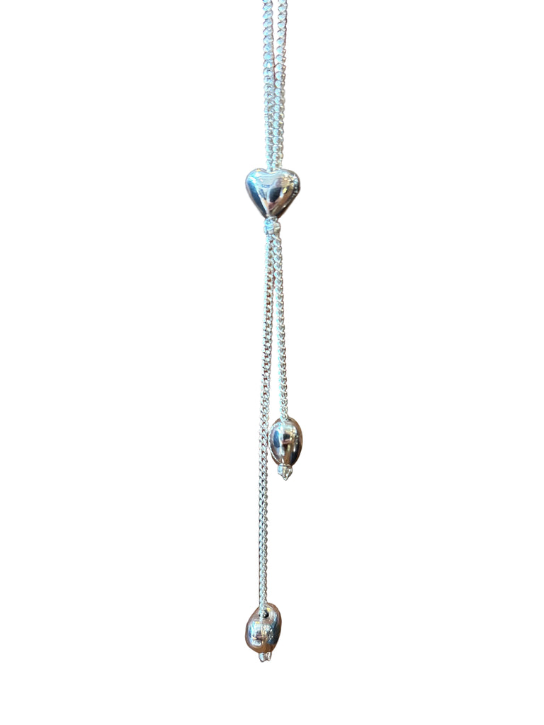 Triple Puffed Hearts Lariat Necklace
