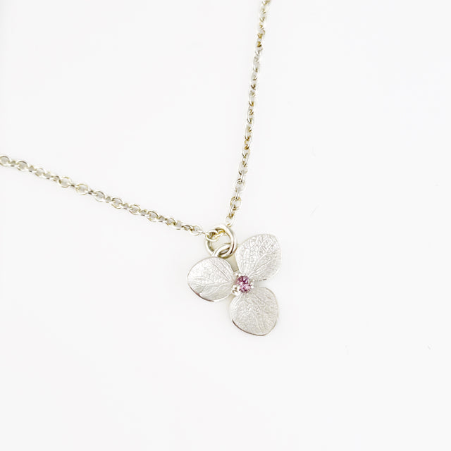 Hydrangea Blossom Pendant Necklace with Pink Tourmaline