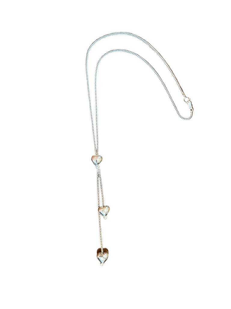 Triple Puffed Hearts Lariat Necklace