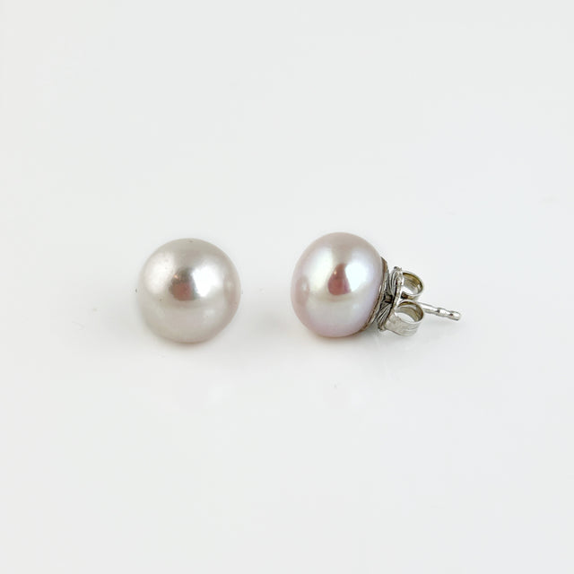 Pale Pink Button Pearl Stud Earrings